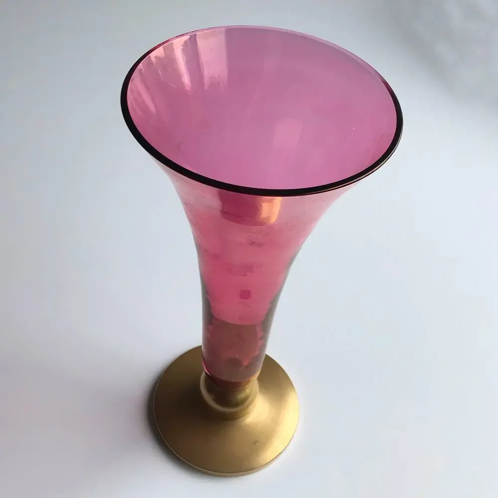 Vintage Gold Red Fluted Glass Vase MCM Home Decor Dark Romantic - Picture 6 of 7